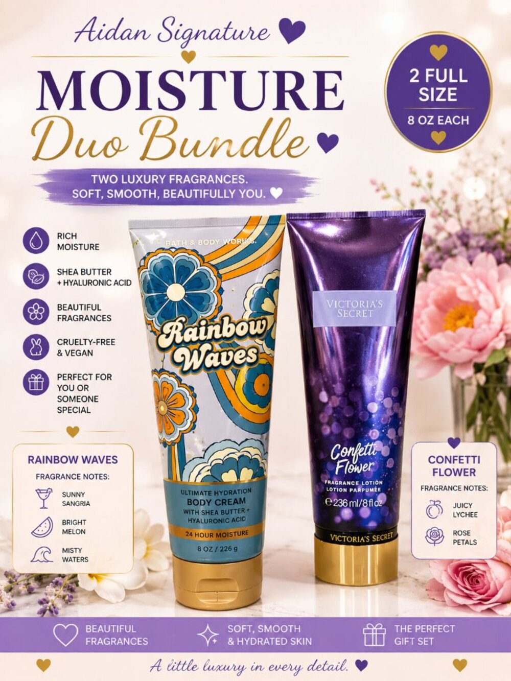 Bath & Body Works Rainbow Waves Body Cream + Victoria's Secret Confetti Flower